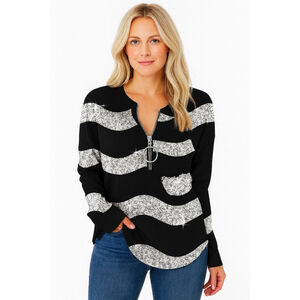 Women's SHEILAY Black & White Striped Long Sleeve Tee M